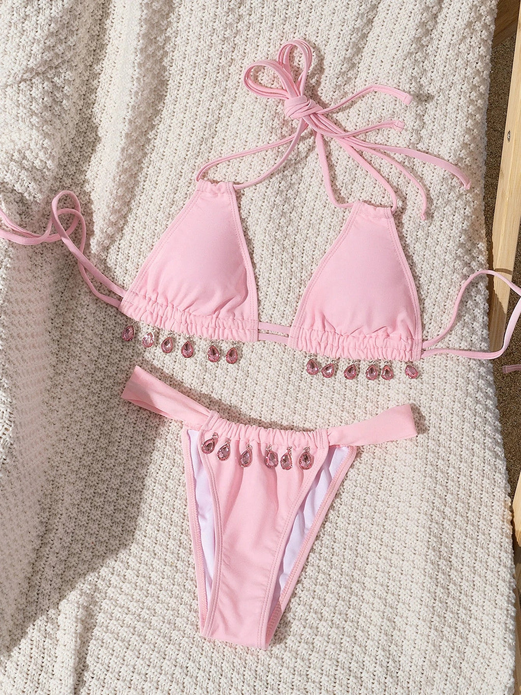 DEKA Sexy Pink Bikini Set Swimsuit Heart Women Gemstone Pendant Swimwear Female Push Up Bikini Beach Swim Wear Bathing Suit