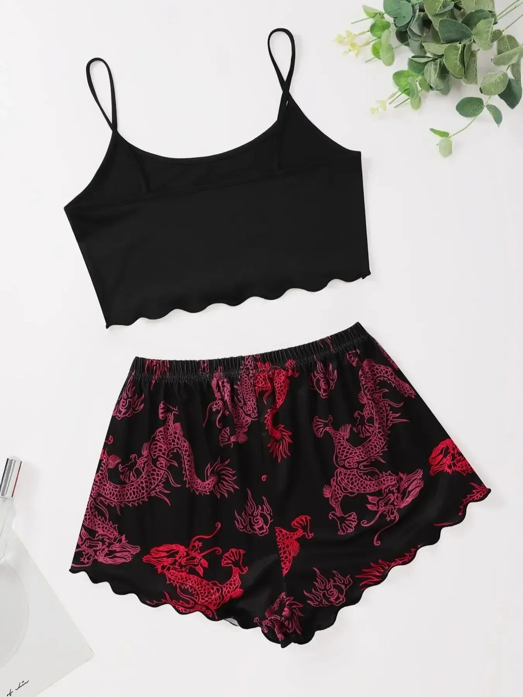 Summer Pajamas Set for Women Nightwear Sexy Dragon Printed Vest Halter Top Shorts Suit Homewear Sleepwear Loungewear