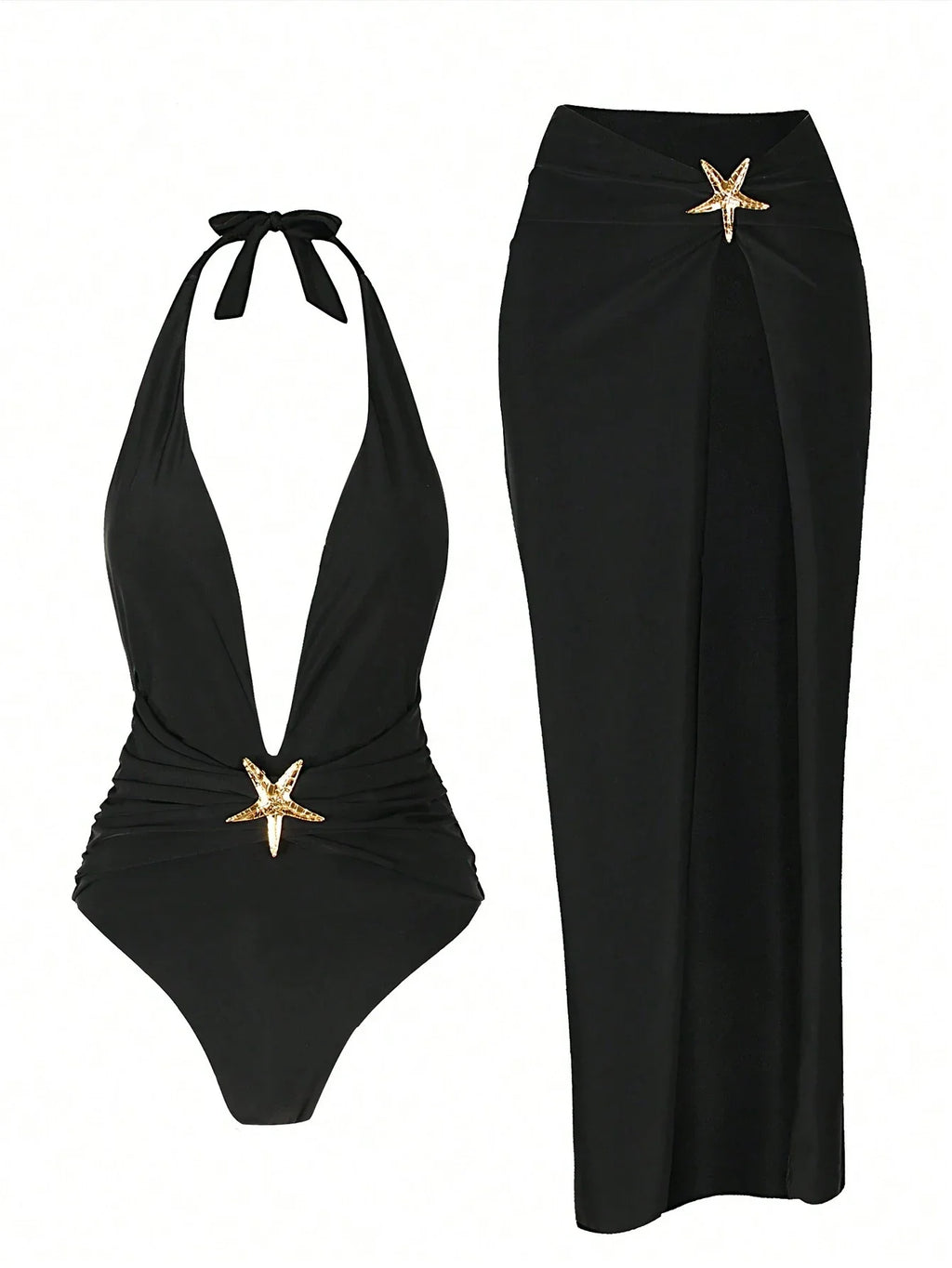 2026 Halter One Piece Swimsuit & Beach Skirt Sexy Backless Swimwear Women Bathing Swimming Swim Suit Female Summer Beachwear