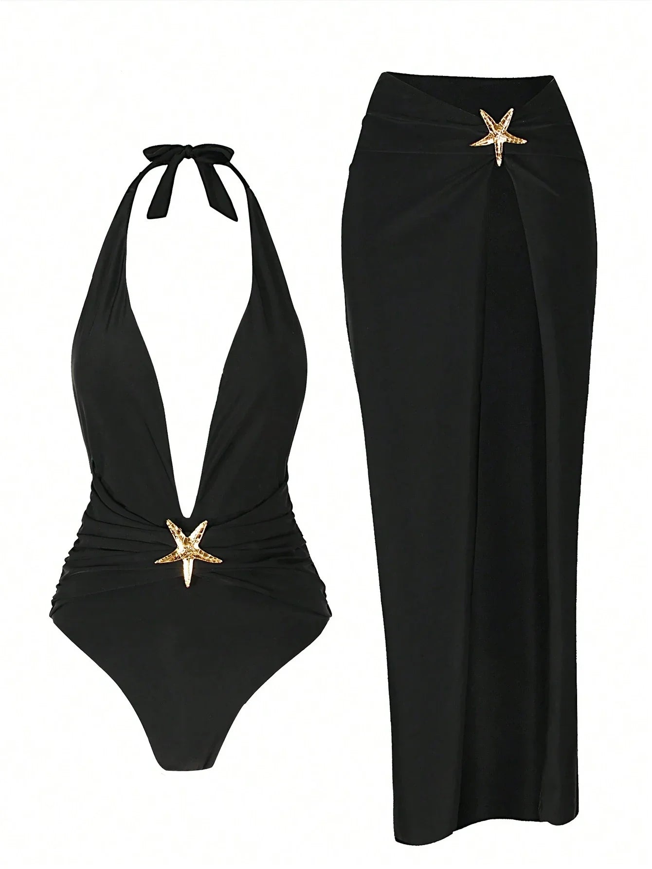 2026 Halter One Piece Swimsuit & Beach Skirt Sexy Backless Swimwear Women Bathing Swimming Swim Suit Female Summer Beachwear