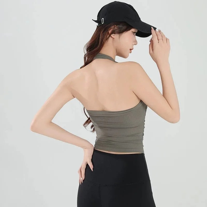 Women's small camisole hanging neck vest, gathering beautiful back yoga sports bra