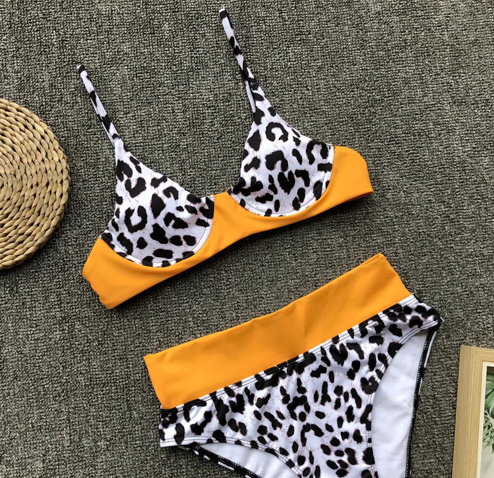 2026 Sexy Bikini Women Swimwear Swimsuit Push Up Leopard Patchwork High Waist Bikinis Set Bathing Suit Beach Bikini Taille Haute
