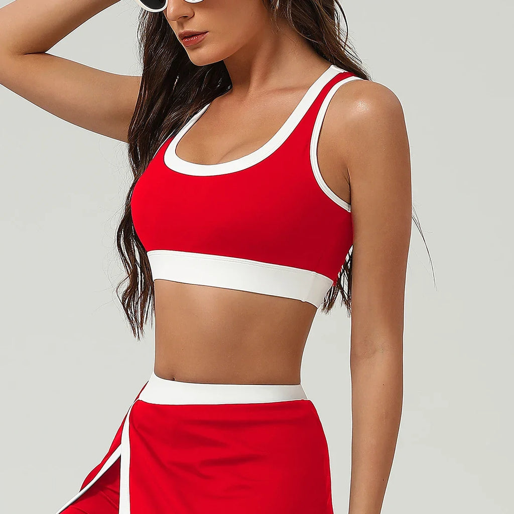 Women Contrast Color Elastic Fitness Gym Training Yoga Padded Top Clothes Casual Outdoor Workout Sport Bra