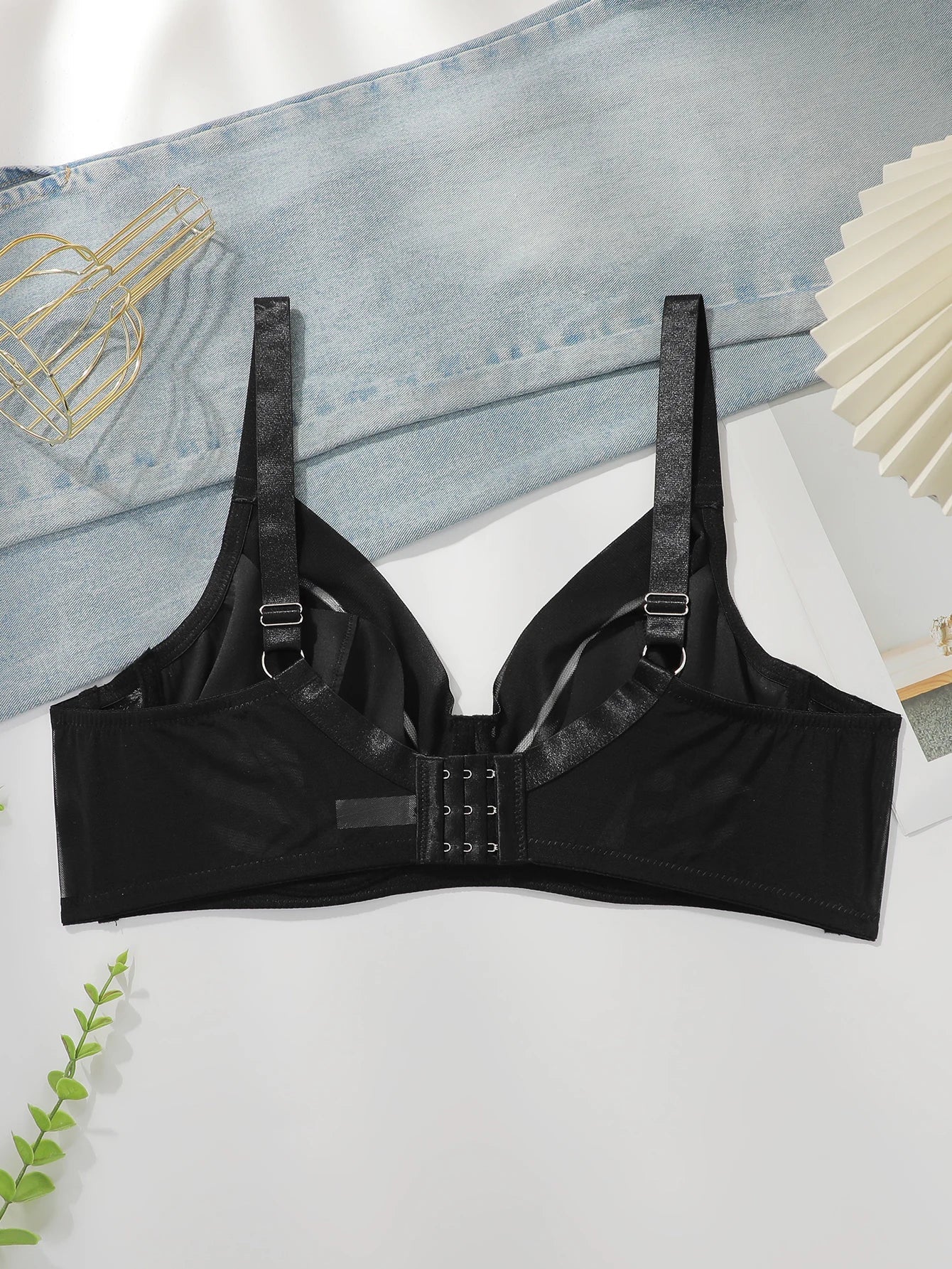 Women's sexy plus size lingerie mesh see through sexy French thin style solid color gathering push up sexy bra MR3442