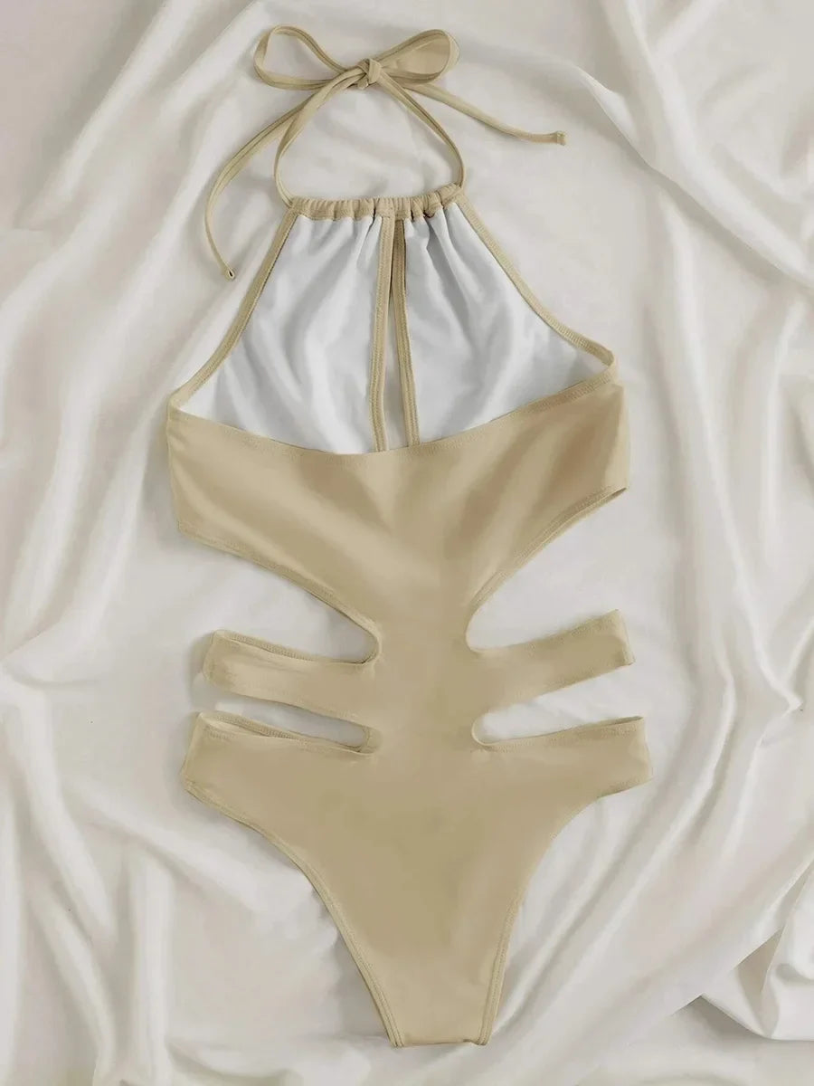 2025 New Sexy Halter Women Swimwear One Piece Swimsuit Female Hollow Out Monokini Bather Bathing Suit Summer Beach Wear Bodysuit