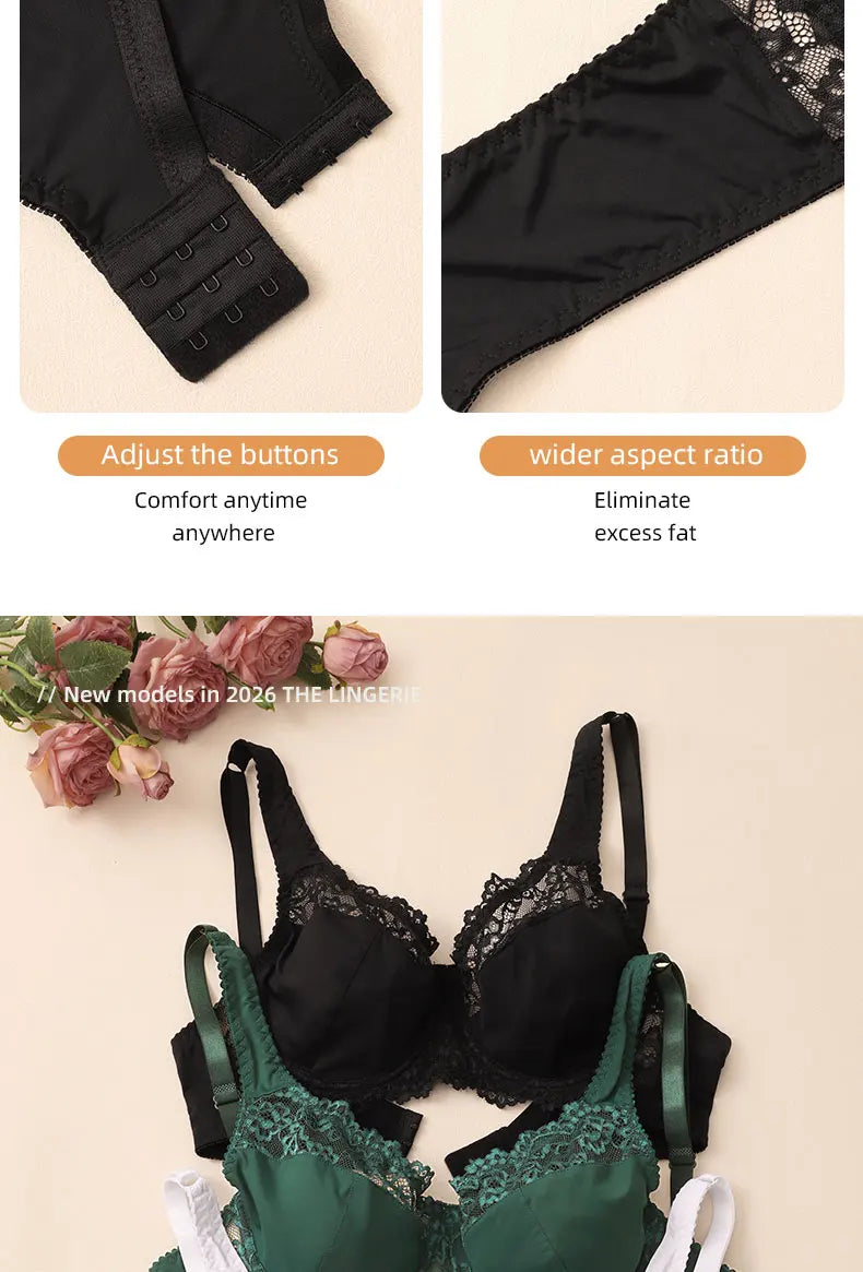3 Pcs Elegant Lace Bra Non-Padded, Floral Pattern Women's Bras Sexy Lingerie BH Top Brassiere Underwire Plus Size A B C D E Cup