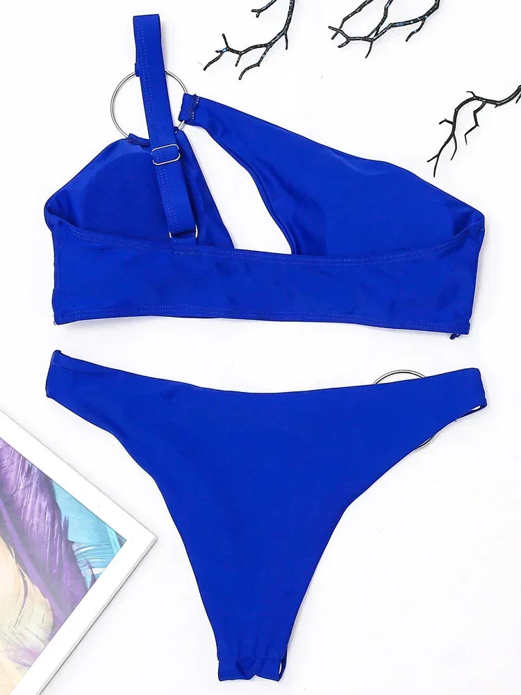 Asymmetric One Shoulder Cut Out Bikini Women Swimwear Female Swimsuit Two-pieces Bikini set High Cut Bather Bathing Suit Swim