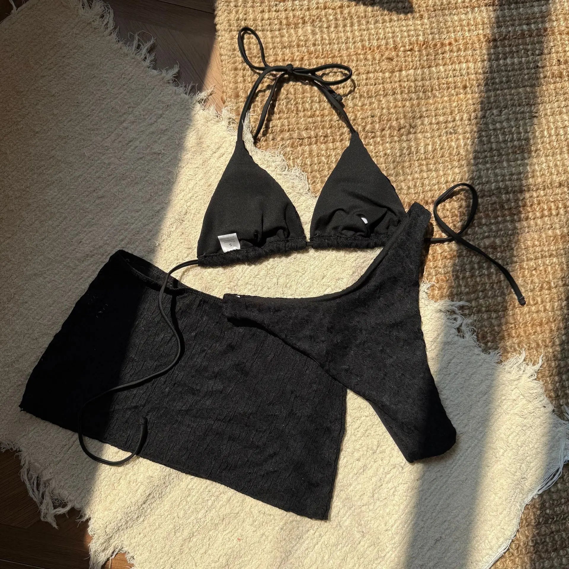 2025 New 3 Piece Bikini Set Women Sexy White Black Push Up Mesh Skirt Swimsuit Summer beach Bathing Suit Cover Up Thong Swimwear