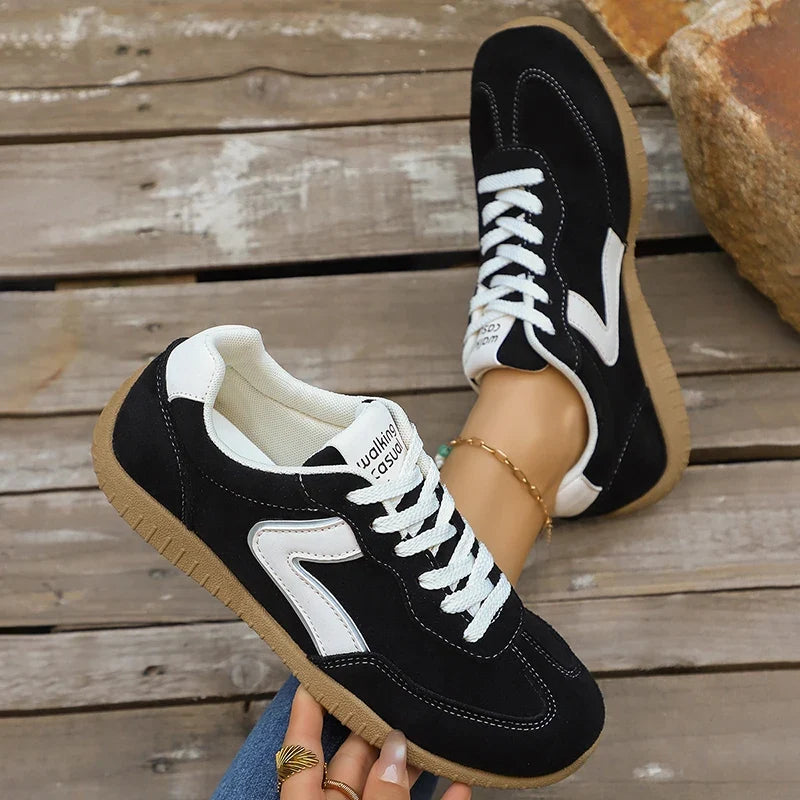 Comfortable Mixed Color Lace Up Tennis Sneakers Women Spring Anti Slip Soft Sole Flat Shoes Woman Round Toe Sports Walking Shoes