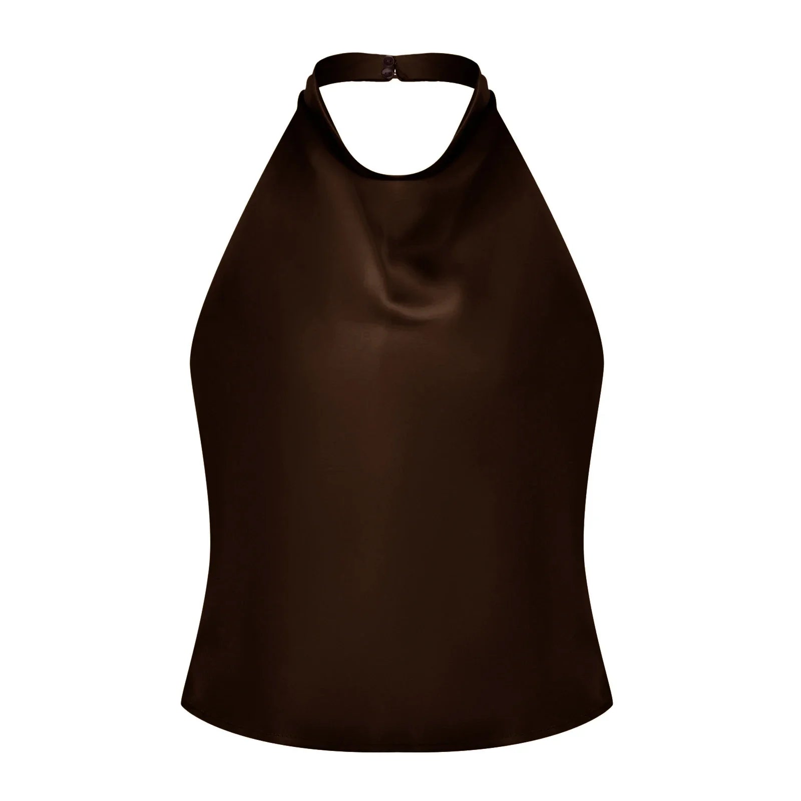 Women Summer Halter Neck Vest Sleeveless Open Back Solid Color Satin Tank Tops
