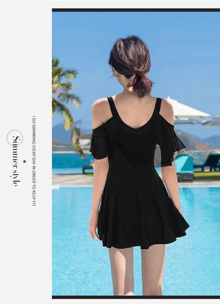 New Swimsuit for Women Soaking in Hot Springs, Concealing Flesh and Slimming, Conservative One-piece Skirt, Flat Angle Swimsuit
