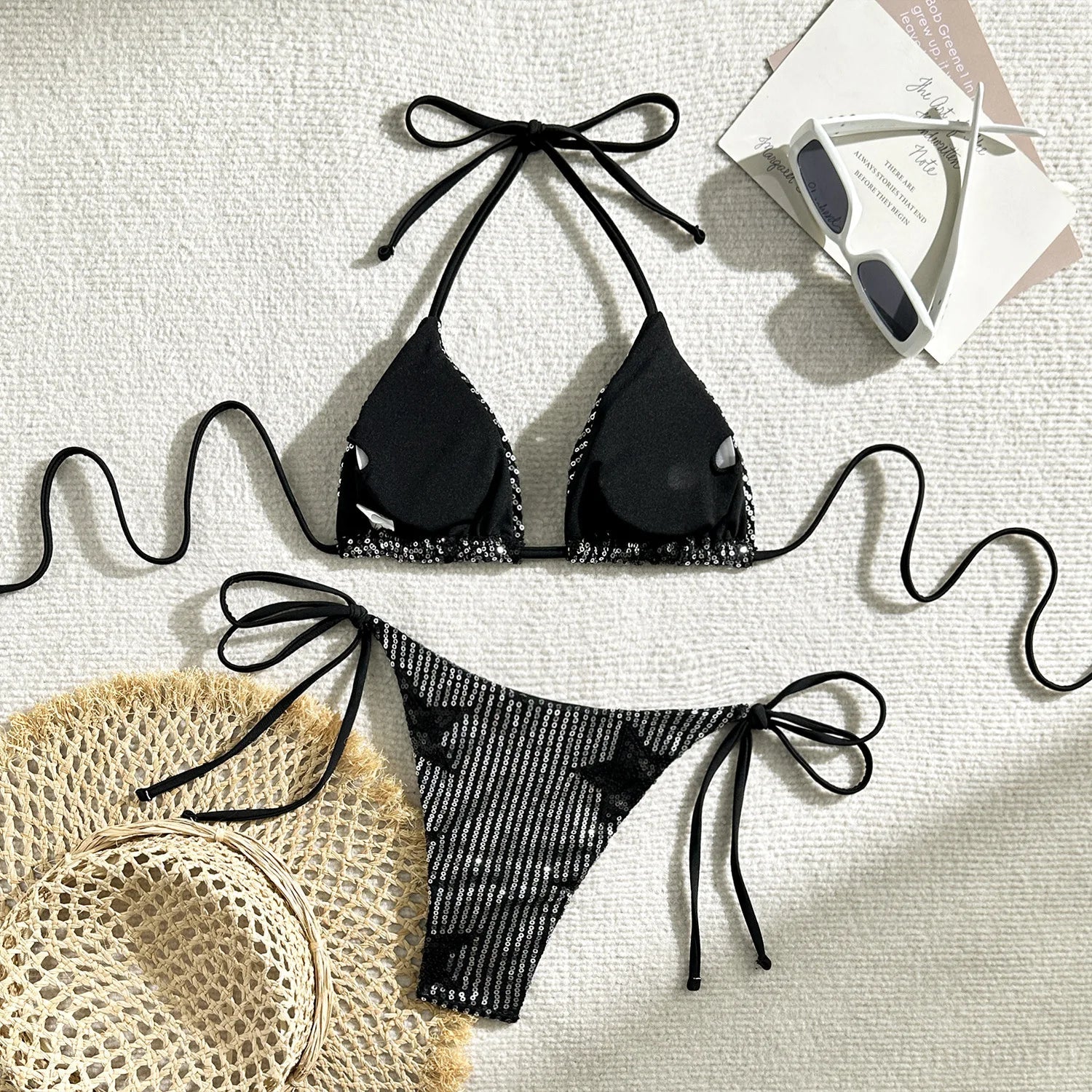 Sparkling Star Sequins Halter Bikini Women Swimsuit Female Swimwear Two Pieces Bikini Set Brazilian Bathing Suit Swim Beachwear