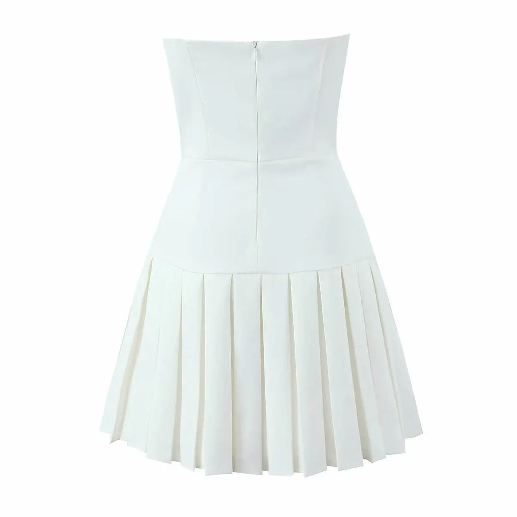 Bowknot Off Shoulder Strapless Party Short Dress for Women 2025 Elegent Lady White Pleated Mini Vestidos Female Backless Dress
