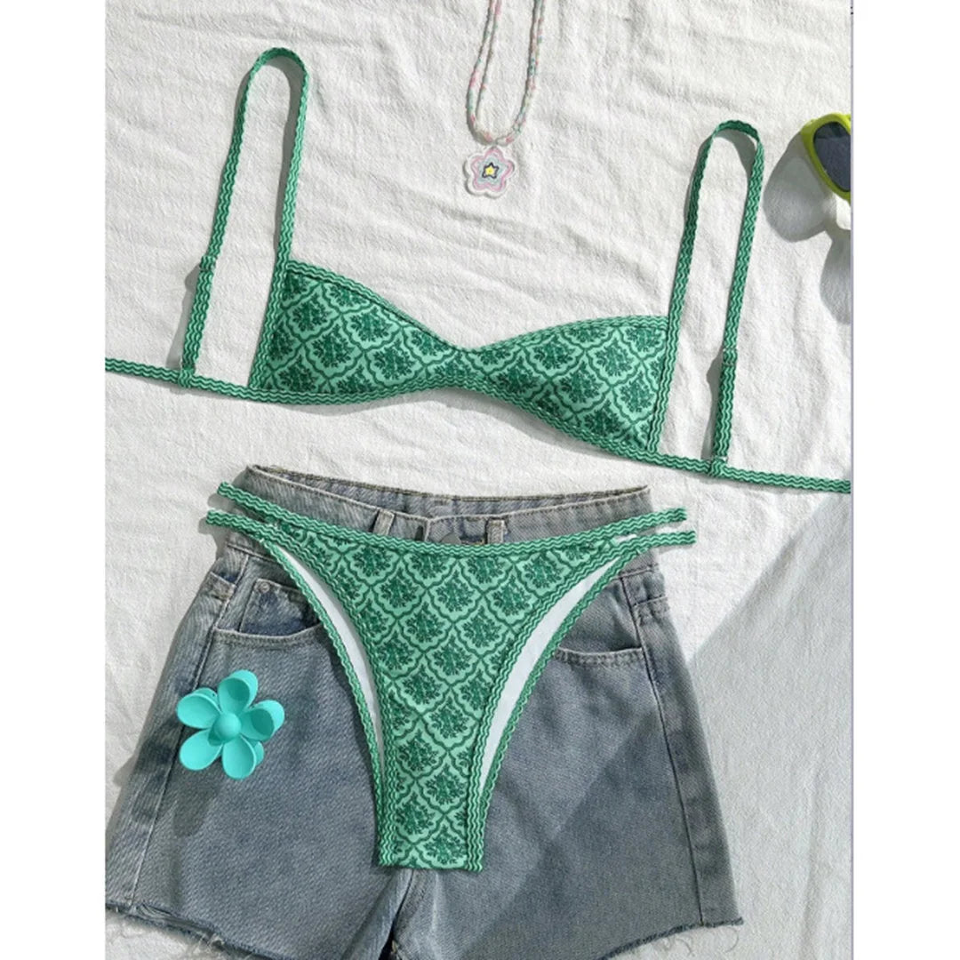 S - XL Flowers Printed High Leg Cut Bikini Female Swimsuit Women Swimwear Two-pieces Bikini set Bather Bathing Suit Swim V6965