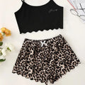 Women's Pajamas Set Sexy Lingerie Leopard Print Sling Sleepwear V-Neck Sleeveless Top and Shorts Sets Pyjamas Homewear