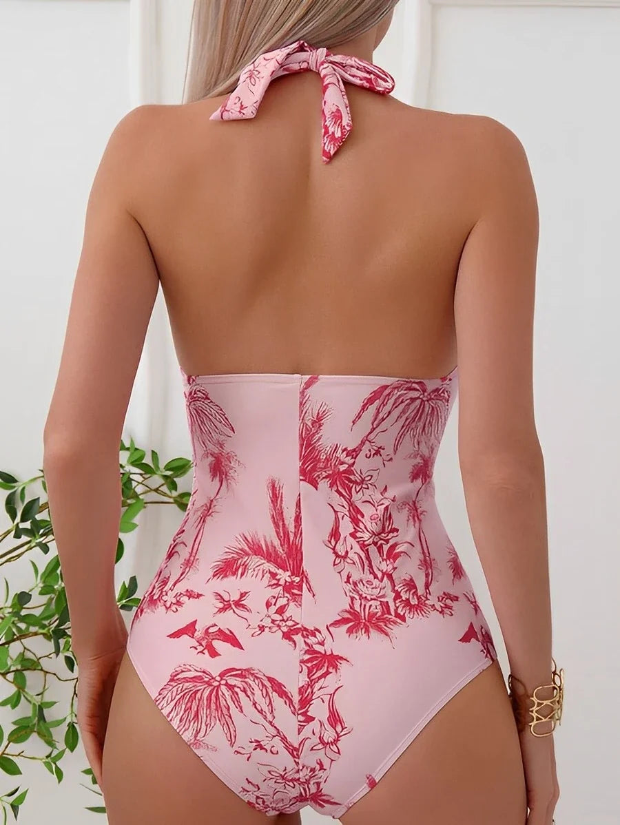 2026 Ruched Halter Swimsuit One Piece Swimwear Women Sexy Bathers Bathing Swimming Swim Suit Female Beachwear