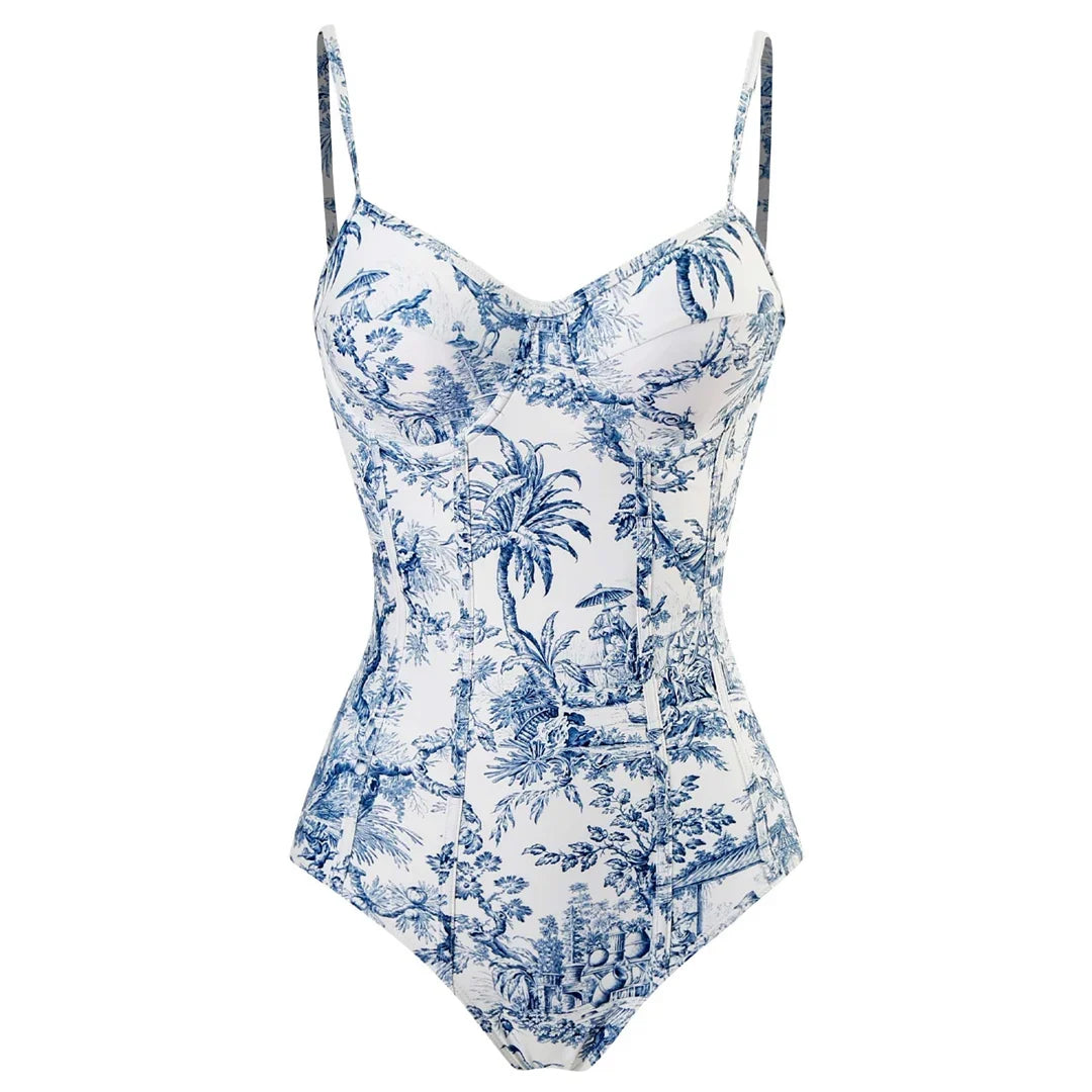 S - XL Sexy With Skirt Printed High Cut Underwired Women Swimwear One Piece Swimsuit Female Bather Bathing Suit Swim Lady V4611