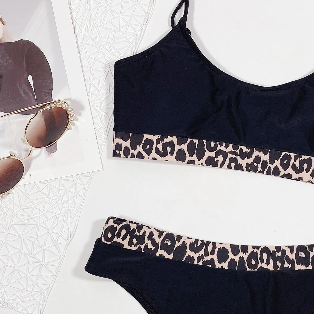 Bikini 2026 Sexy Push Up Swimwear Swimsuit Women Leopard Print Patchwork High Waist Bikinis Set Bathing Suit Beach Bikini Female