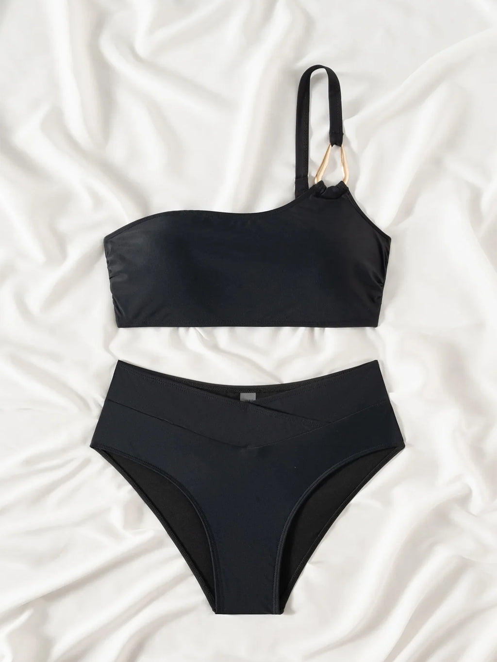 Sexy Metal Buckle One Shoulder Bikini Set 2026 Women Push Up Cross High Waist Swimsuit Summer Bathing Suit Two Piece Swimwear