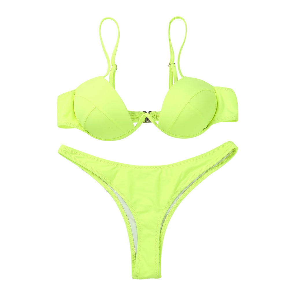 Women Push Up Two Piece Bikini Swimsuits Solid Color Bra Padded Swimwear Bathing Suit