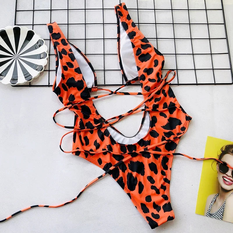 Deep V Neck Wrap Around High Cut Women Swimwear One Piece Swimsuit Female Monikini Tummy Cut Out Bathing Suit Swim Beach Wear