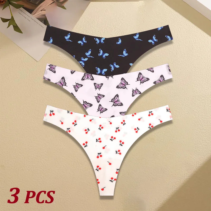 3Pcs Women G-string Seamless Sweet Fruit Thongs Low-waist Panties Ladies Soft Cute Thongs Female S-XL T-Back Panties Underwear