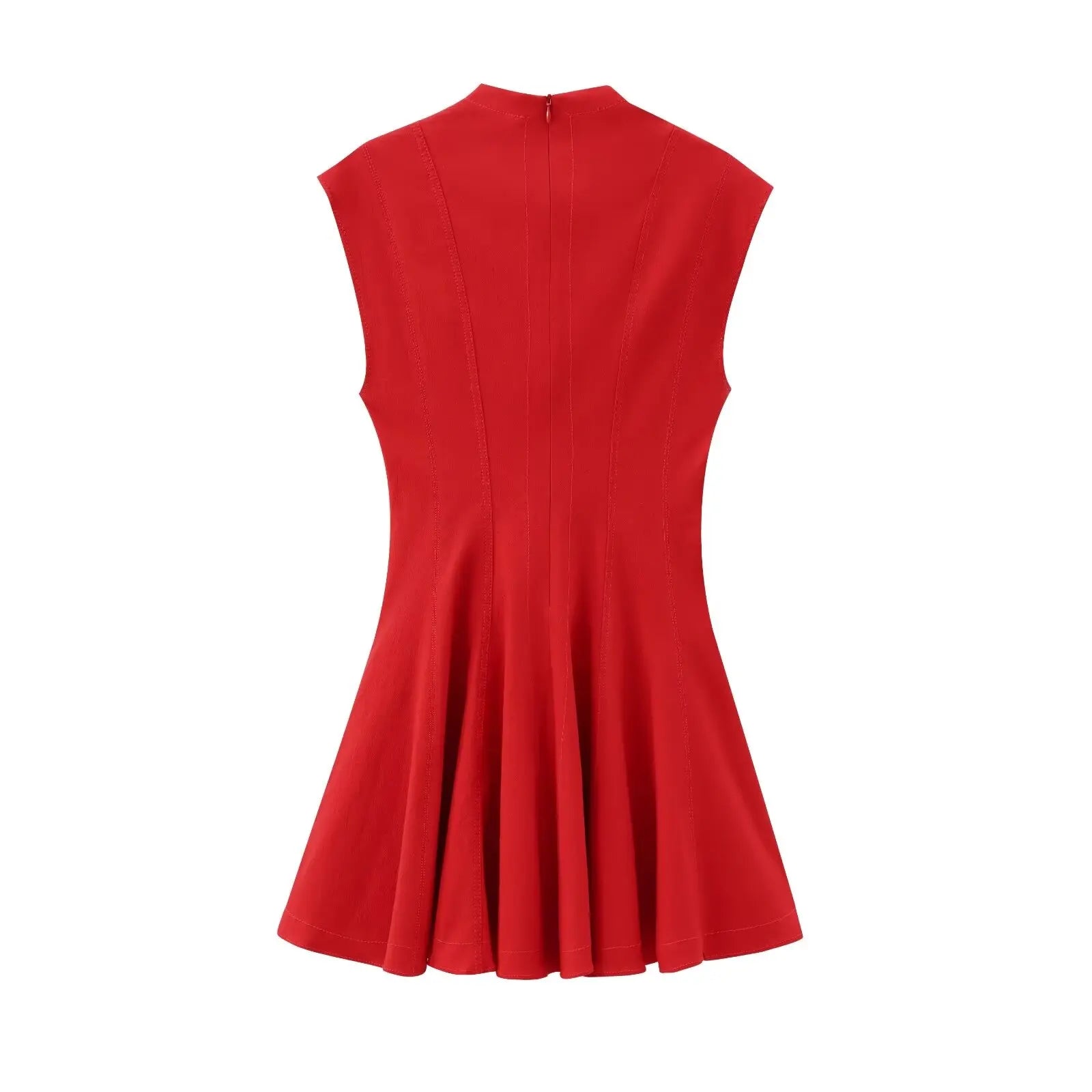Foridol Stand Collar Sleeveless Pleated Tank Dress for Women Brown Casual Short Autumn Winter Dress Zip Black Ladies Vestidos
