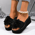 Mesh Big Flower Wedges Slippers Women Plus Size 43 Gold Sequins Platform Sandals Woman 2026 Summer Thick Sole Casual Slides