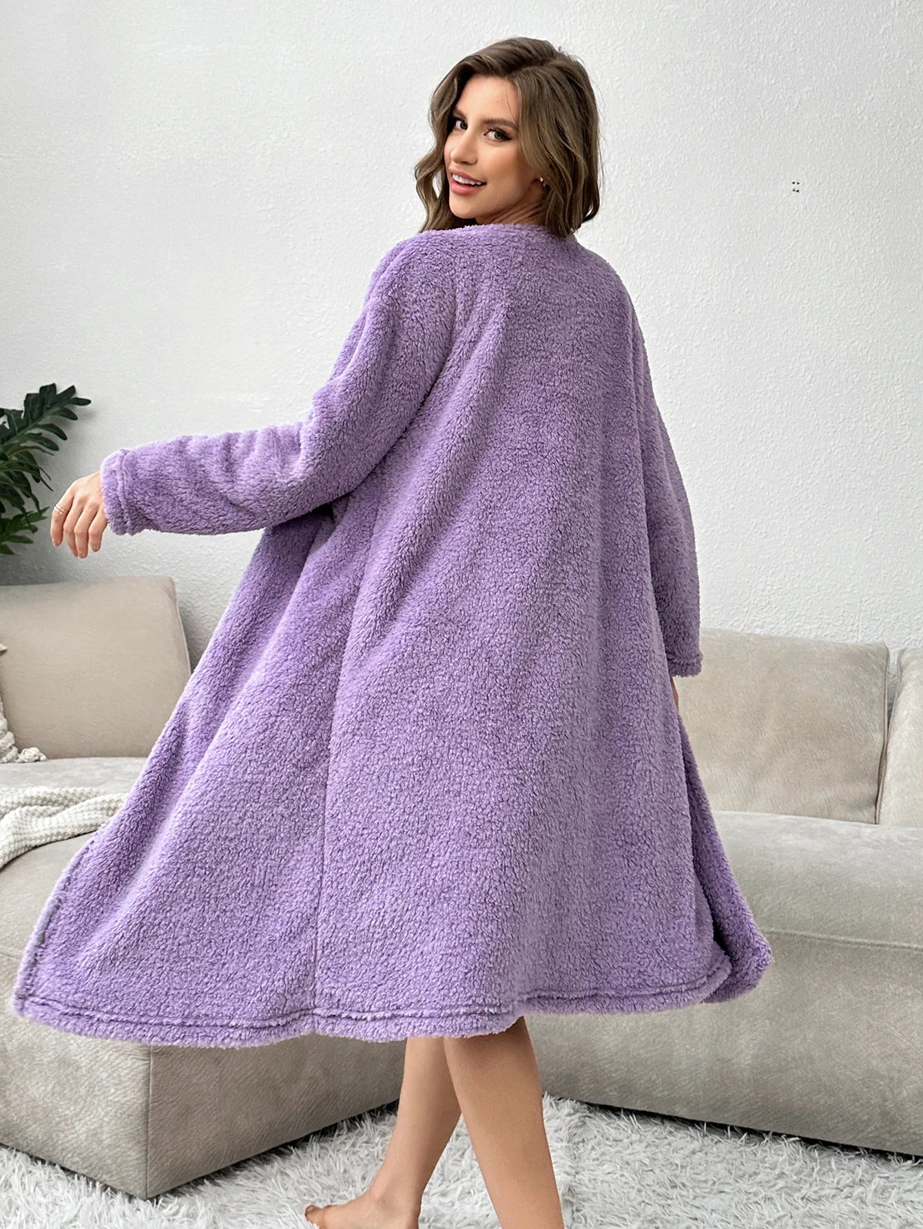 Autumn and winter flannel nightgown three-piece set European and American sexy pajamas home clothes warm and thickened
