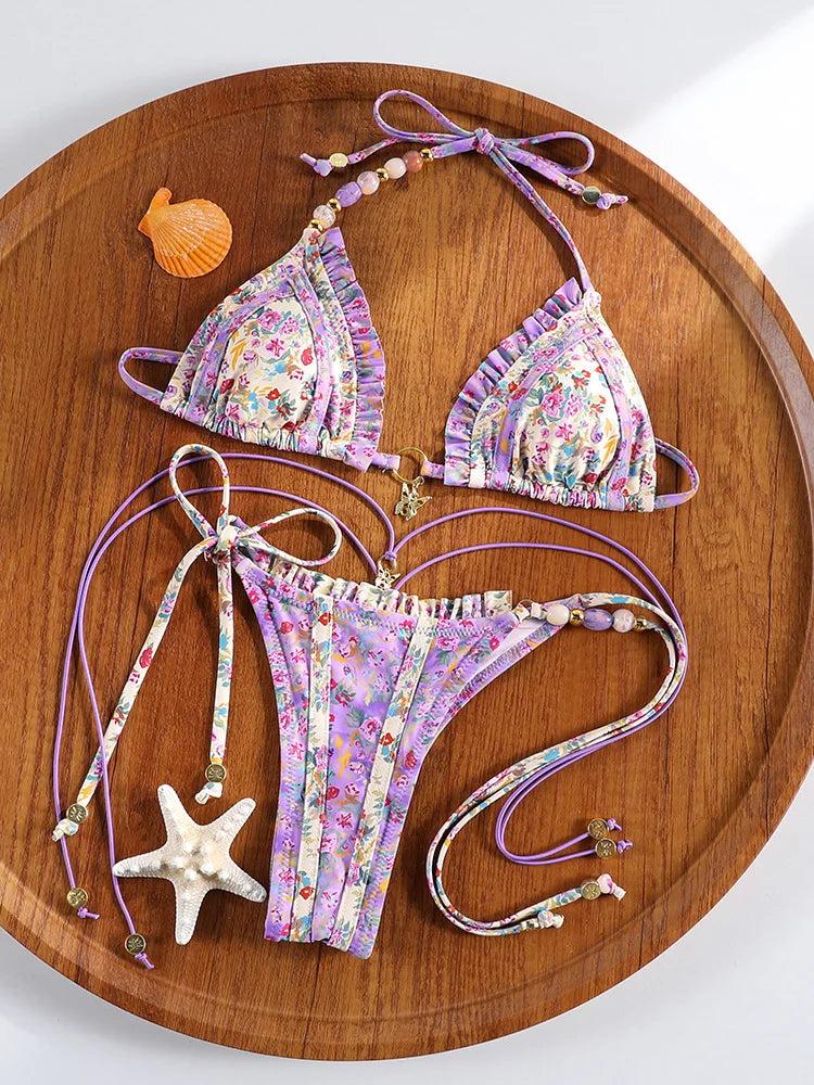 Miyouj Triangle Bikini New Two Piece Suit Solid Color Beachwear 2026 Bikini Women's Swimsuits Sexy Bathsuit Micro Thong Swimwear