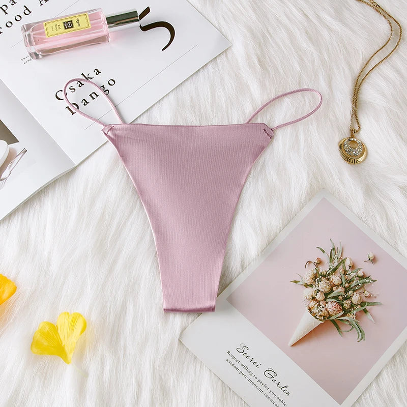 Women Panties G String Sexy Thong Seamless Underwear Ice Silk T Back Butterfly Briefs Girls Low Waist Lingerie Plus Size S-XL