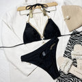 2026 Sexy Bikini Black Chain Hollow Halter Swimwear Swimsuit Women Bikinis Set Bathing Suit Beach Bikini Female Push Up Biquinis