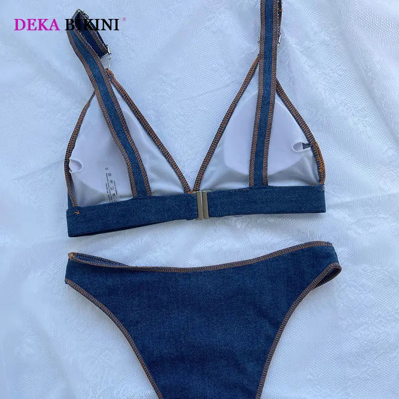 DEKA Sexy Brazilian Women Swimwear Denim Bikini Set Blue High Cut Bikini Female Swimsuit Two-pieces Bather Bathing Suit Swim