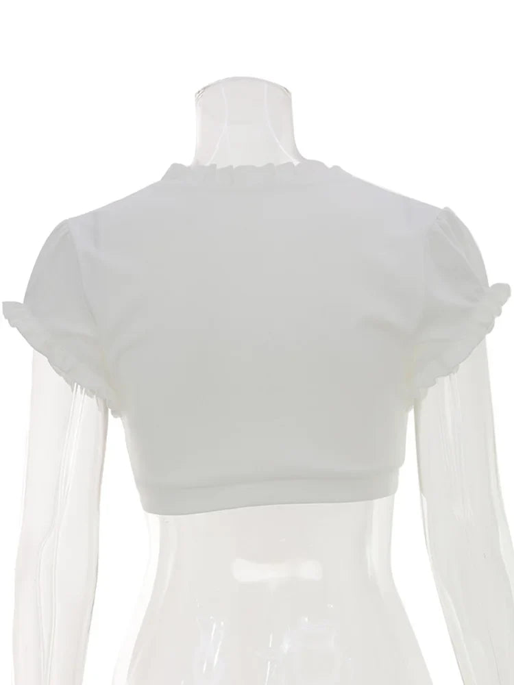 Ahagaga Sexy Women's Short T-Shirt 2026 Summer Y2K Tees V Neck Crop Tops Solid Slim Sheath Fashion Casual Outwear Beach Tops