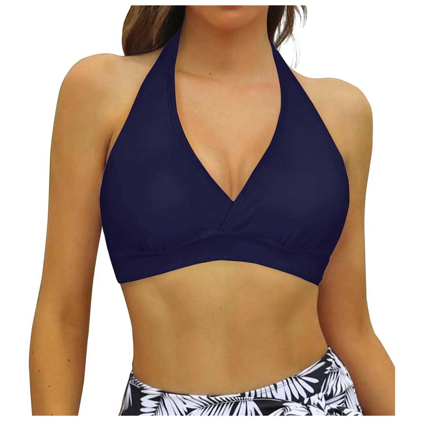 Bikini Bra Top Push Up Swim Crop Top Sexy V Neck Tie Back Swimwear Solid Beachwear One Piece Swimsuit Underwear Bathing Suit