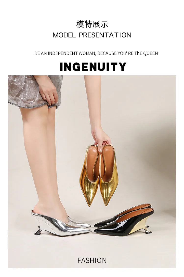 Design Fashion Platform Wedges High Heels Mule Women Slippers Concise Shallow Pointed Toe Party Dress Ladies Shoes 2026