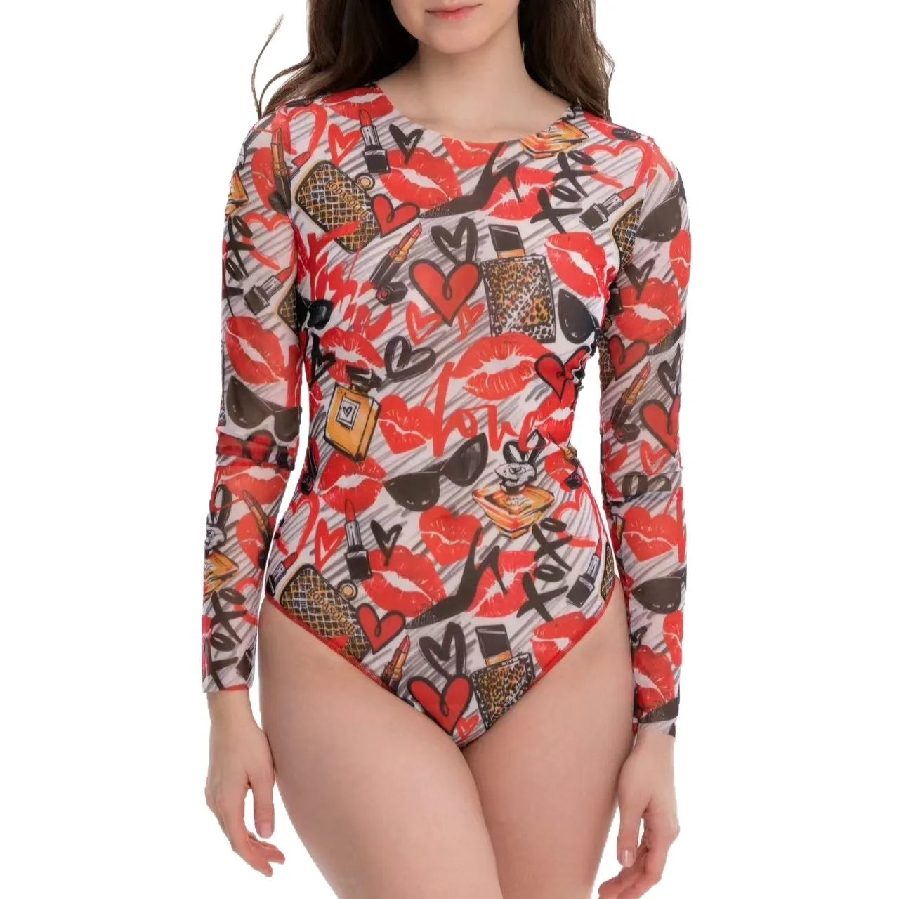2026 New Women's Patchwork One-Piece Swimsuit Long Sleeve Sports Swimwear Sexy Backless Beach Wear Bather Surfing Suit