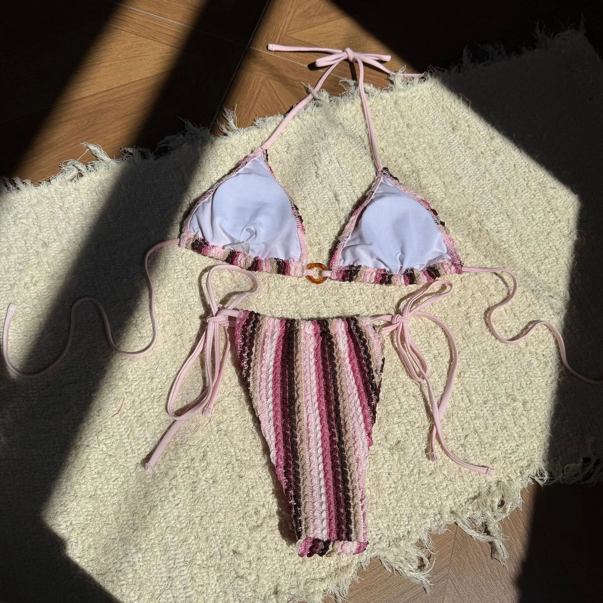 DEKA Tie-Up Bikini Set Bathing Suit Beachwear Women Sexy Swimsuits Halter Swimwear Padded Bra Thong Bottoms Female Bikin