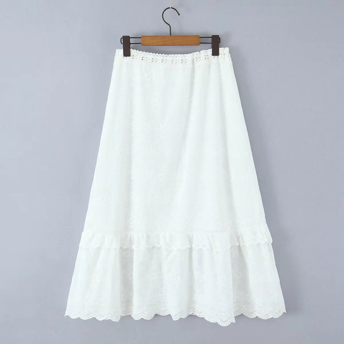 White Cotton Summer Skirt Women Embroidery A-line Long Skirt Spring Lace Up Beach Bobho Skirt Bottoms High Quality Faldas Mujer