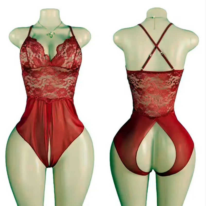 Sexy Erotic Open Bra Open Crotch Lenceria Mesh Lace Underwear Women Intimate Lingerie Crotchless Bodysuit Sexy Costumes
