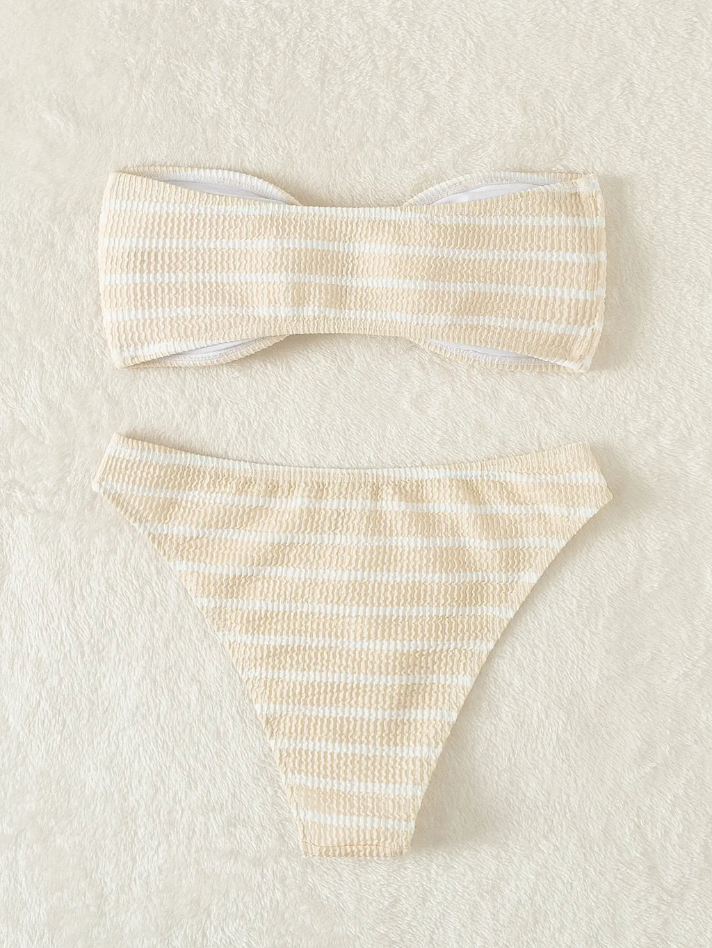 Striped Textured Bandeau Bikinis 2025 Women Sexy Swimsuit Push Up Swimwear Female Bathing Suit Swimming Summer Beachwear