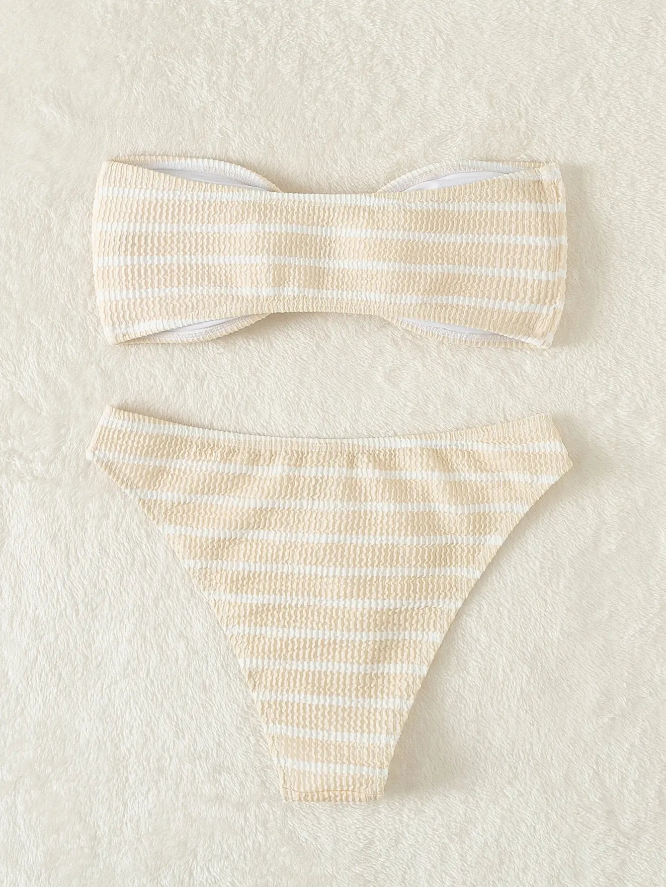 Striped Textured Bandeau Bikinis 2025 Women Sexy Swimsuit Push Up Swimwear Female Bathing Suit Swimming Summer Beachwear