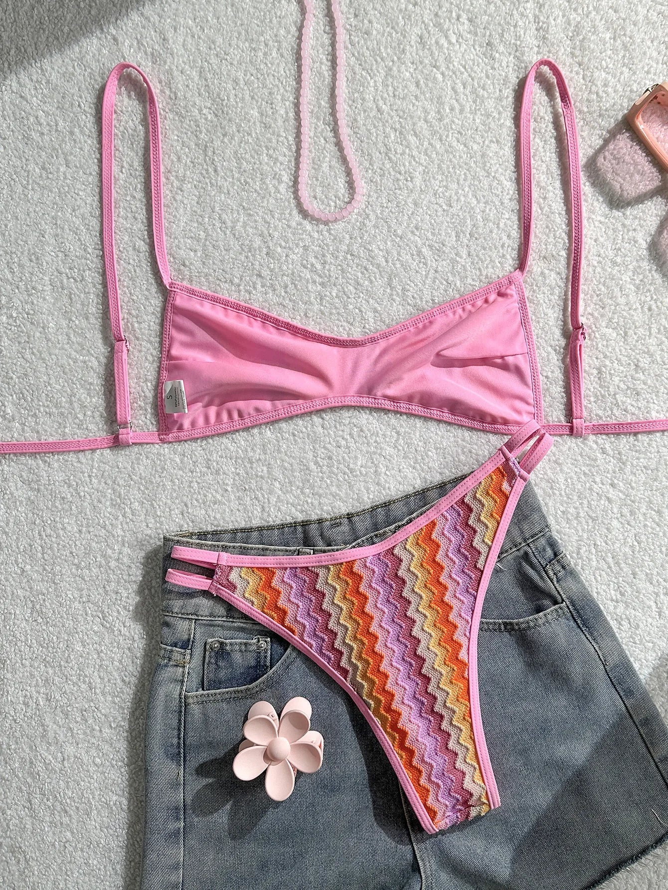 Crochet Striped High Leg Cut Brazilian Bikini Female Swimsuit Women Swimwear Two-pieces Bikini Set Bather Bathing Suit Swim Lady