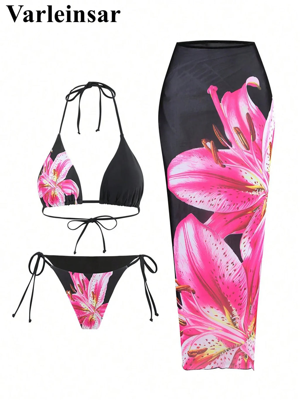 XS - L Floral Flowers With Skirt Bikini Female Swimsuit Women Swimwear Three-pieces Bikini set Bather Bathing Suit Swim V6788B