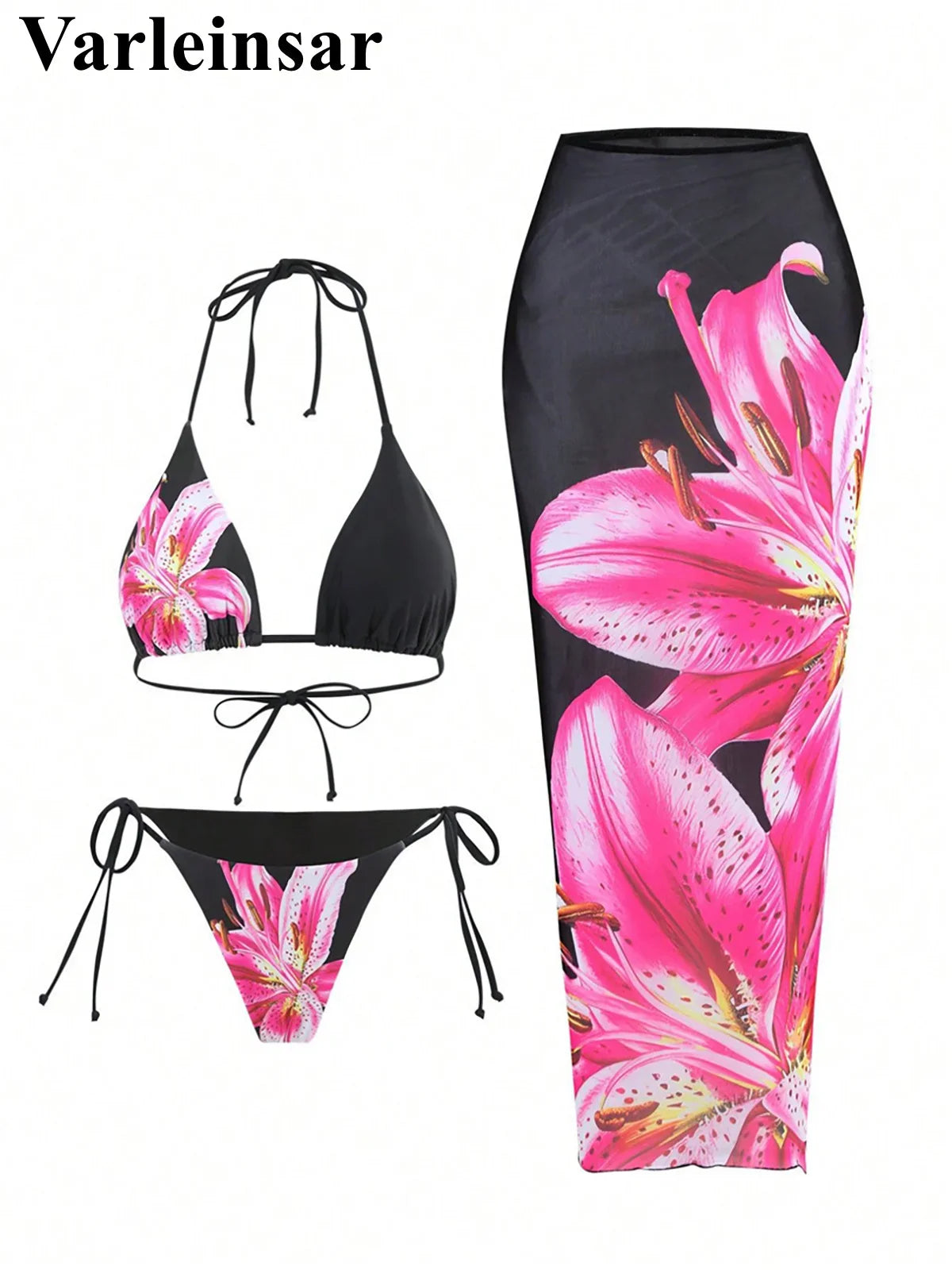 XS - L Floral Flowers With Skirt Bikini Female Swimsuit Women Swimwear Three-pieces Bikini set Bather Bathing Suit Swim V6788B