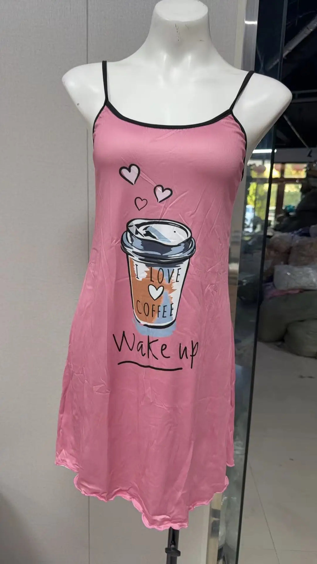 Summer Cute Letter Print Nightdress Women Nightgown Spaghetti Strap Mini Cami Lettuce Hem Contrast Trim Loungewear