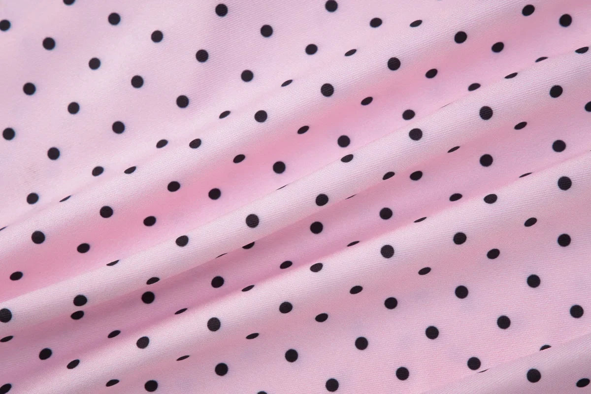 FDYOUI Women's Polka Dot Print Pink Swimsuit Lace-up Bras Panties Split Skirts 3 Pieces Bikinis Sets Bathing Suit Beach Swimwear