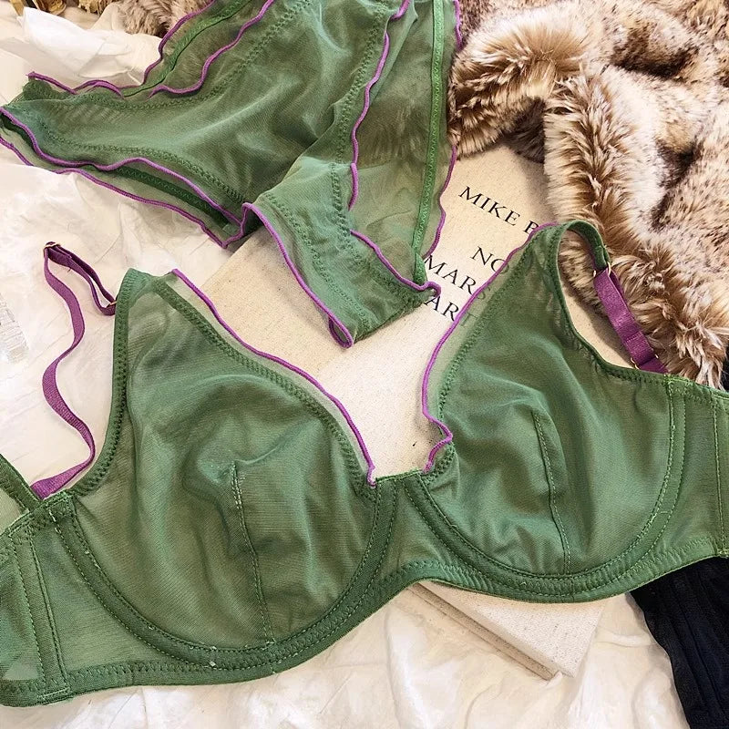Elegant French Design Minimizer Bra Fashion Triangle Cups Structural Support Ultra Thin Soft Mesh Lingerie Set MOYISU Sexy Tushy
