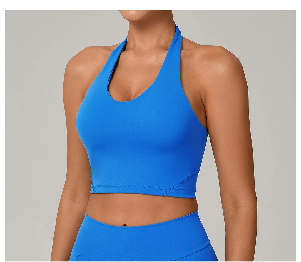 Women Fitness Sports Bra Halter Top High Support Push-up Open Back Gym Bra Shockproof Running Fitness Yoga Workout Underwear