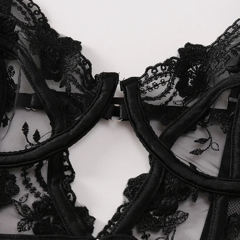 Toucheart Lace Sexy Skinny Babydoll Bodysuit Embroidery Erotic Private Adult Suit Solid Color Patchwork High Waisted Sexy Set